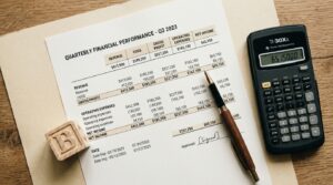 Business documents and calculator on a desk — preschool valuation