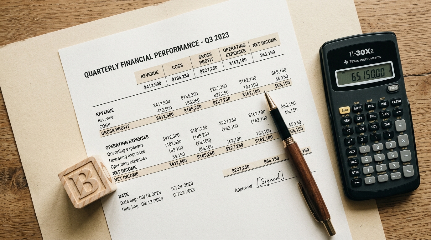 Business documents and calculator on a desk — preschool valuation